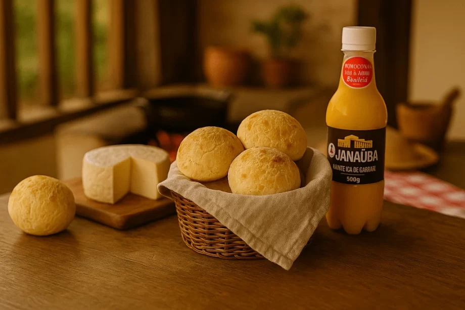 mesa com Queijo, pão de queijo e manteiga de garrafa